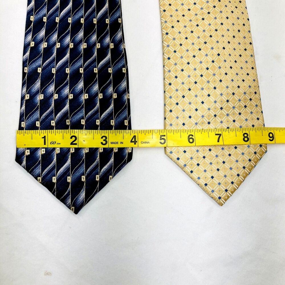 Pierre Cardin 2 Ties Vintage Y2K Blue Gold Geometric Plaid Dot Abstract Preppy - Picture 10 of 11